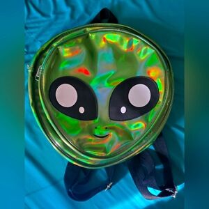 Sleepyville Critters holographic green alien backpack